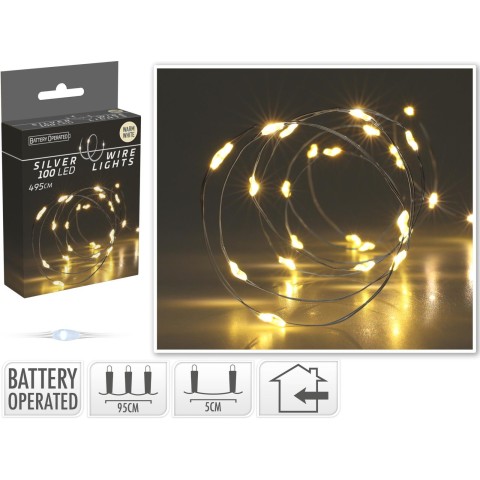 100 LED CAVO ARGENTO BIANCO CA